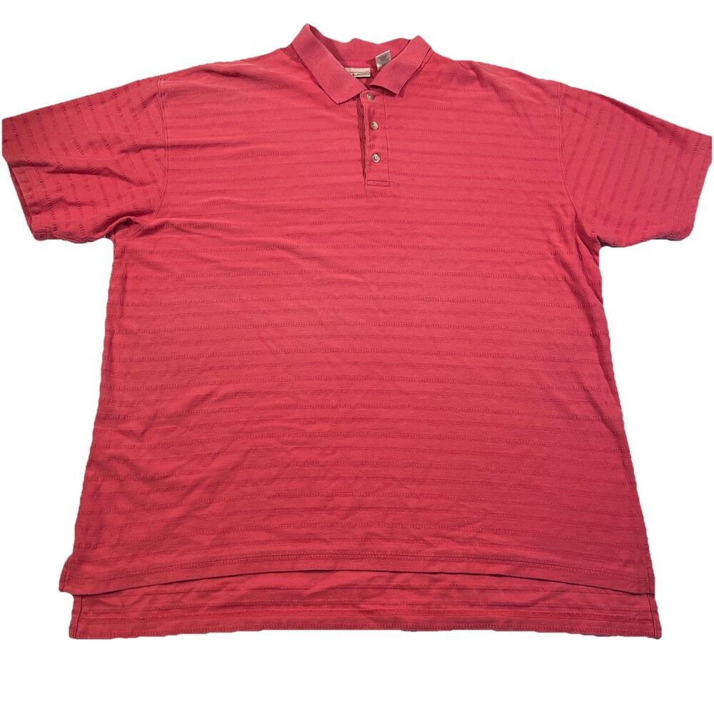 LL Bean 100% Cotton Short Sleeve Coral Textured Stripe Polo Golf Shirt Men's XL - Picture 1 of 9